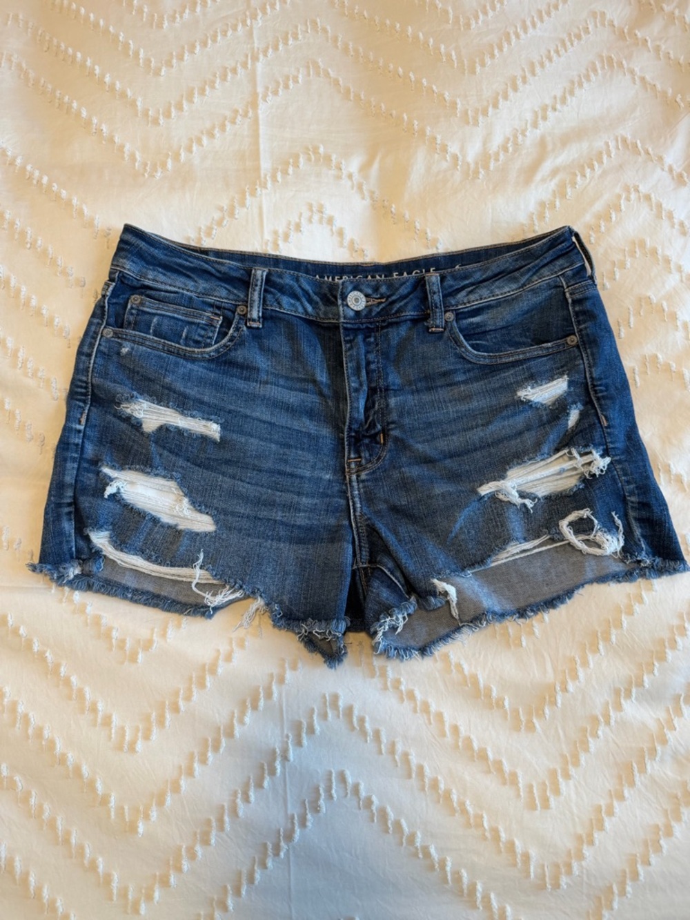 American Eagle Outfitters Distressed Dark Blue Denim Shorts